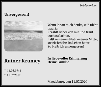Traueranzeige von Rainer Krumey  von Magdeburger Volksstimme