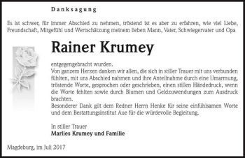 Traueranzeige von Rainer Krumey  von Magdeburger Volksstimme