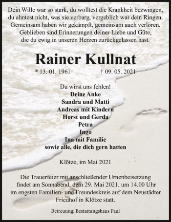 Traueranzeige von Rainer Kullnat  von Magdeburger Volksstimme
