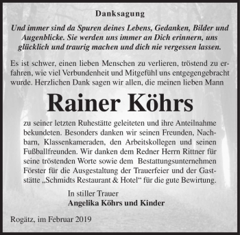 Traueranzeige von Rainer Köhrs  von Magdeburger Volksstimme