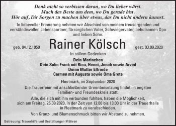 Traueranzeige von Rainer Kölsch  von Magdeburger Volksstimme