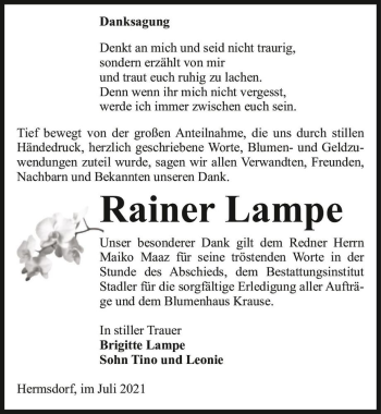 Traueranzeige von Rainer Lampe  von Magdeburger Volksstimme