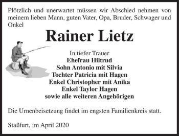 Traueranzeige von Rainer Lietz  von Magdeburger Volksstimme
