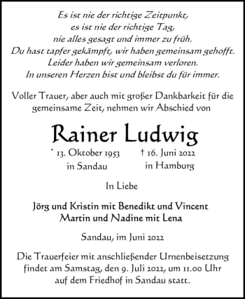 Traueranzeige von Rainer Ludwig  von Magdeburger Volksstimme