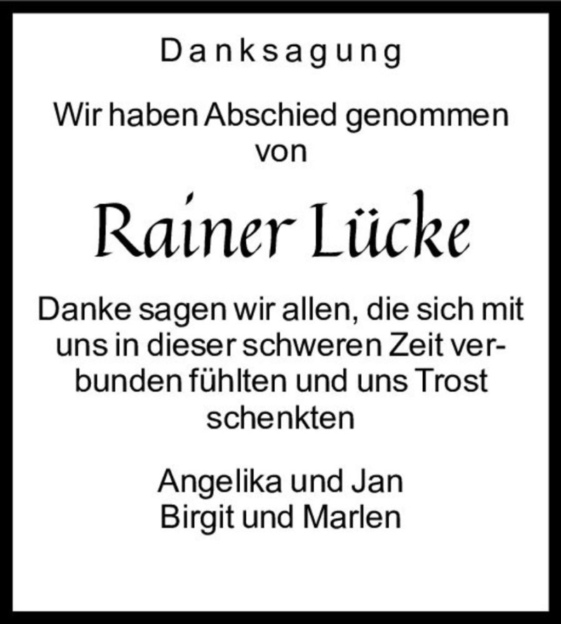  Traueranzeige für Rainer Lücke  vom 25.07.2018 aus Magdeburger Volksstimme
