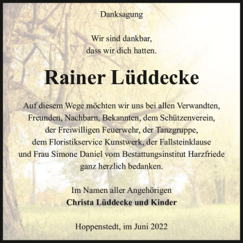 Traueranzeige von Rainer Lüddecke  von Magdeburger Volksstimme
