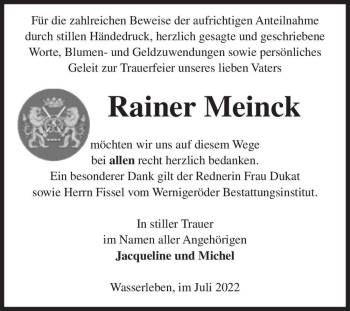 Traueranzeige von Rainer Meinck  von Magdeburger Volksstimme
