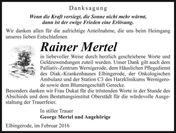 Traueranzeige von Rainer Mertel  von Magdeburger Volksstimme