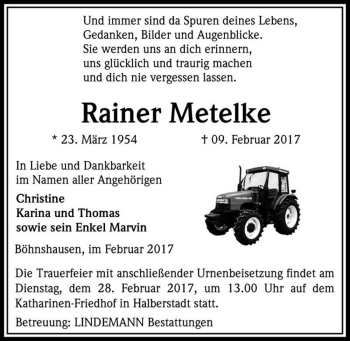 Traueranzeige von Rainer Metelke  von Magdeburger Volksstimme