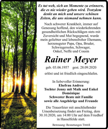 Traueranzeige von Rainer Meyer  von Magdeburger Volksstimme