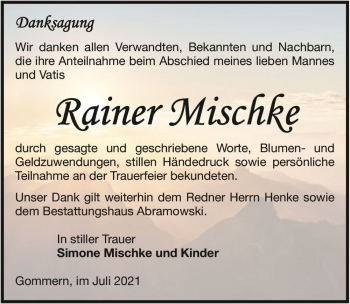 Traueranzeige von Rainer Mischke  von Magdeburger Volksstimme
