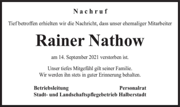 Traueranzeige von Rainer Nathow  von Magdeburger Volksstimme