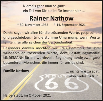 Traueranzeige von Rainer Nathow  von Magdeburger Volksstimme