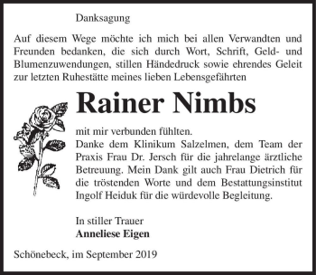 Traueranzeige von Rainer Nimbs  von Magdeburger Volksstimme