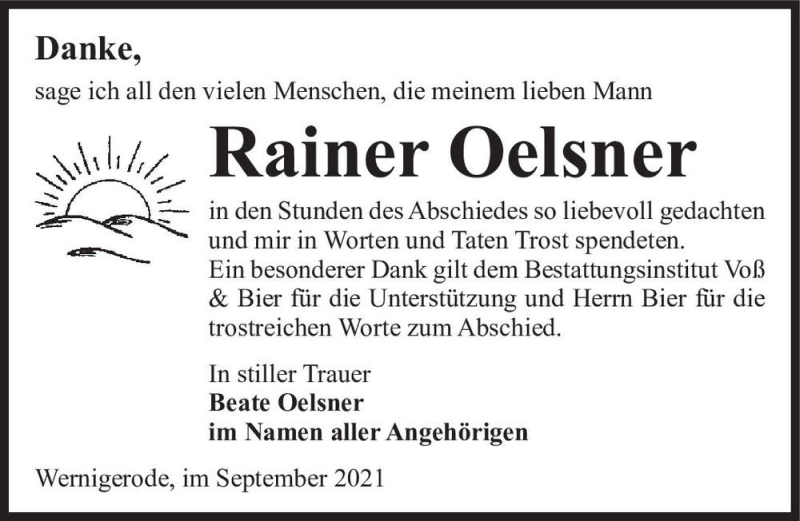  Traueranzeige für Rainer Oelsner  vom 16.10.2021 aus Magdeburger Volksstimme