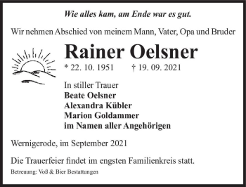 Traueranzeige von Rainer Oelsner  von Magdeburger Volksstimme