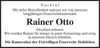 Traueranzeige von Rainer Otto  von Magdeburger Volksstimme