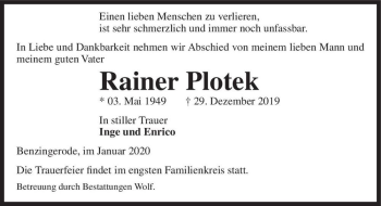 Traueranzeige von Rainer Plotek  von Magdeburger Volksstimme