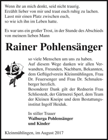 Traueranzeige von Rainer Pohlensänger  von Magdeburger Volksstimme