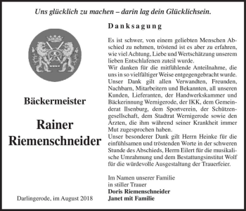 Traueranzeige von Rainer Riemenschneider  von Magdeburger Volksstimme