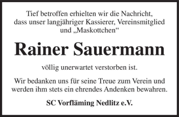 Traueranzeige von Rainer Sauermann  von Magdeburger Volksstimme