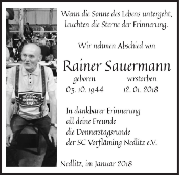 Traueranzeige von Rainer Sauermann  von Magdeburger Volksstimme