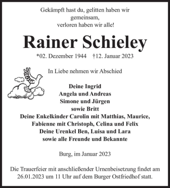 Traueranzeige von Rainer Schieley  von Magdeburger Volksstimme