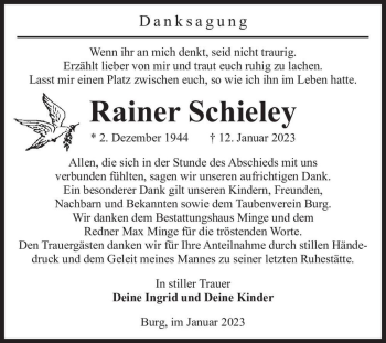 Traueranzeige von Rainer Schieley  von Magdeburger Volksstimme
