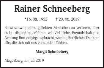 Traueranzeige von Rainer Schneeberg  von Magdeburger Volksstimme