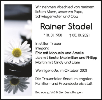 Traueranzeige von Rainer Stadel  von Magdeburger Volksstimme