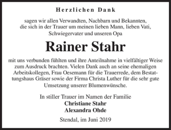 Traueranzeige von Rainer Stahr  von Magdeburger Volksstimme