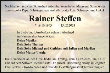 Traueranzeige von Rainer Steffen  von Magdeburger Volksstimme