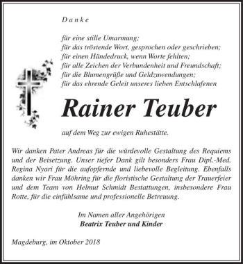 Traueranzeige von Rainer Teuber  von Magdeburger Volksstimme