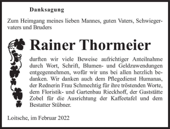 Traueranzeige von Rainer Thormeier  von Magdeburger Volksstimme
