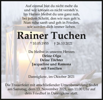Traueranzeige von Rainer Tuchen  von Magdeburger Volksstimme