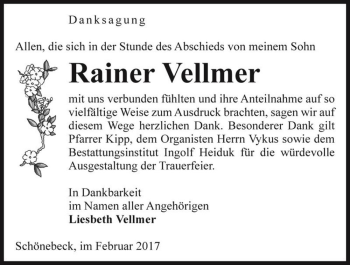 Traueranzeige von Rainer Vellmer  von Magdeburger Volksstimme