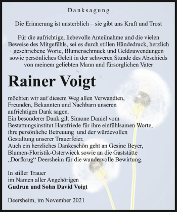 Traueranzeige von Rainer Voigt  von Magdeburger Volksstimme