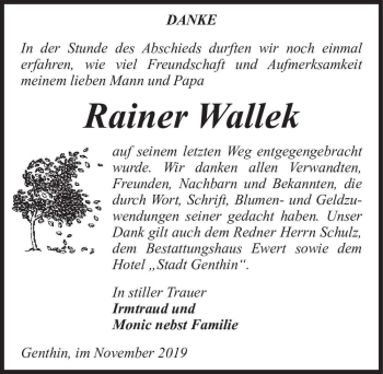 Traueranzeige von Rainer Wallek  von Magdeburger Volksstimme