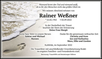 Traueranzeige von Rainer Weßner  von Magdeburger Volksstimme