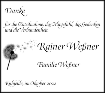 Traueranzeige von Rainer Weßner  von Magdeburger Volksstimme