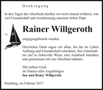 Traueranzeige von Rainer Willgeroth  von Magdeburger Volksstimme