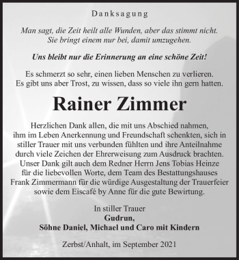 Traueranzeige von Rainer Zimmer  von Magdeburger Volksstimme