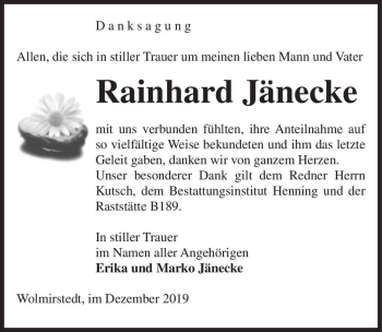 Traueranzeige von Rainhard Jänecke  von Magdeburger Volksstimme
