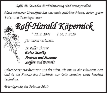 Traueranzeige von Ralf-Harald Käpernick  von Magdeburger Volksstimme