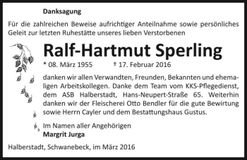 Traueranzeige von Ralf-Hartmut Sperling  von Magdeburger Volksstimme