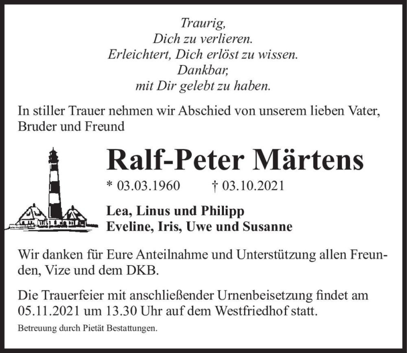  Traueranzeige für Ralf-Peter Märtens  vom 30.10.2021 aus Magdeburger Volksstimme