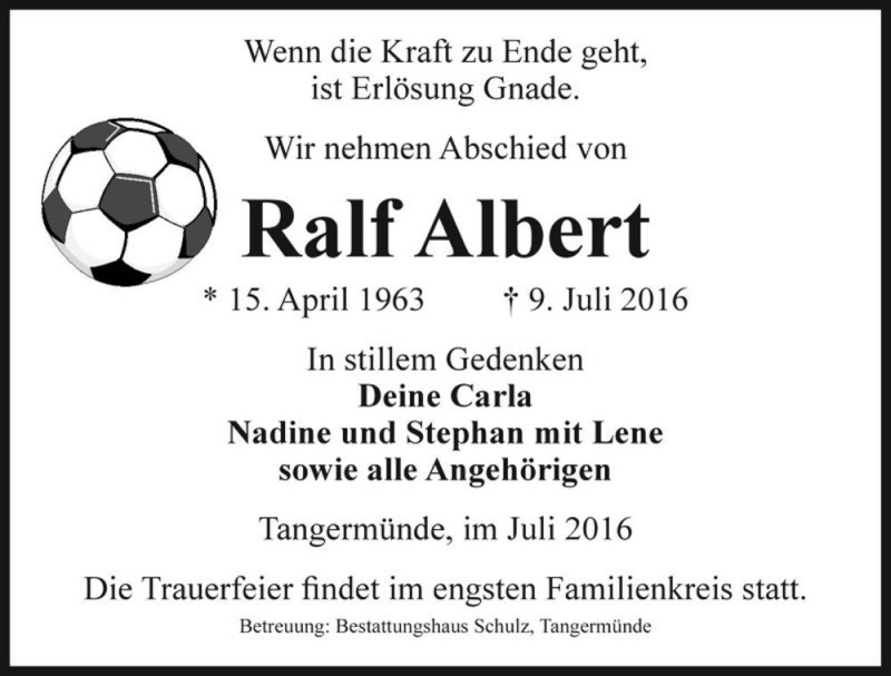  Traueranzeige für Ralf Albert  vom 16.07.2016 aus Magdeburger Volksstimme