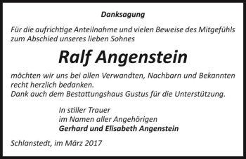 Traueranzeige von Ralf Angenstein  von Magdeburger Volksstimme
