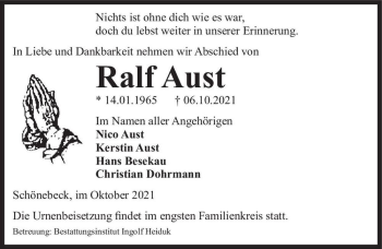 Traueranzeige von Ralf Aust  von Magdeburger Volksstimme