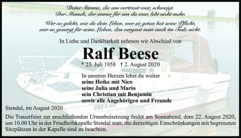Traueranzeige von Ralf Beese  von Magdeburger Volksstimme